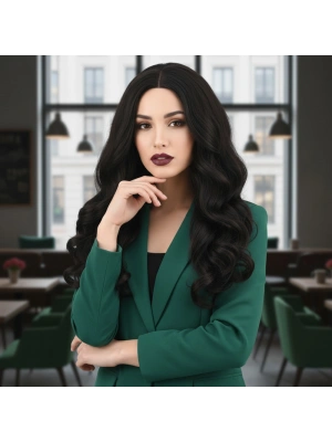 Dalgalı Perçemsiz Uzun Fiber Sentetik Peruk - Kestane