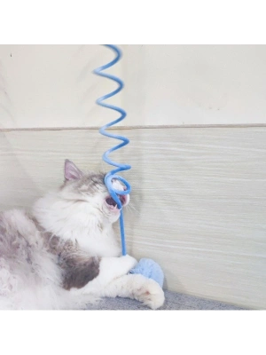 Yaylı Asılabilir Peluş Kedi Oyuncağı - Elastik - Ponponlu Olta