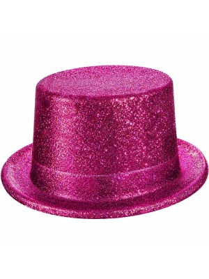 Fuşya Simli Glitter Silindir Parti Şapkası