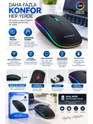 Kablosuz Şarjlı Sessiz Tıklamalı Ergonomik Mouse