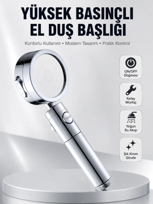 Kolay Montajlı 3 Modlu Yüksek Basınç Duş Başlığı
