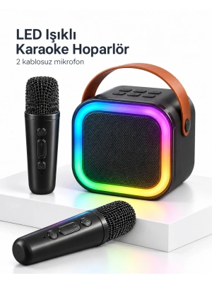 LED Işıklı Bluetooth Karaoke Hoparlör Seti