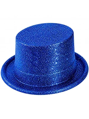 Mavi Simli Glitter Silindir Parti Şapkası