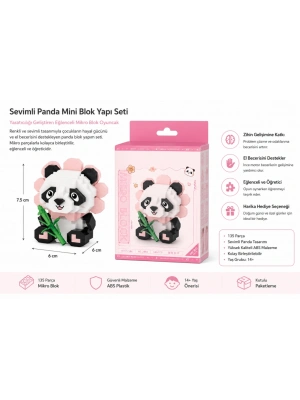 Oturan Sevimli Çiçek Panda 350 Parça Block Oyuncak
