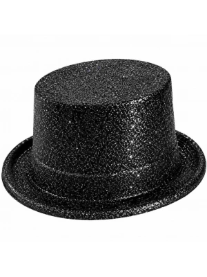 Siyah Simli Glitter Silindir Parti Şapkası