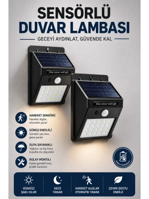 Solar Sensörlü Duvar Lambası Bahçe Lamba 20 Led Işık