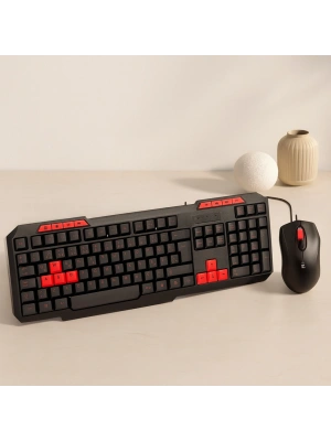 USB Kablolu Klavye Mouse Set - Kırmızı Tuşlu Q Klavye 1600 DPI