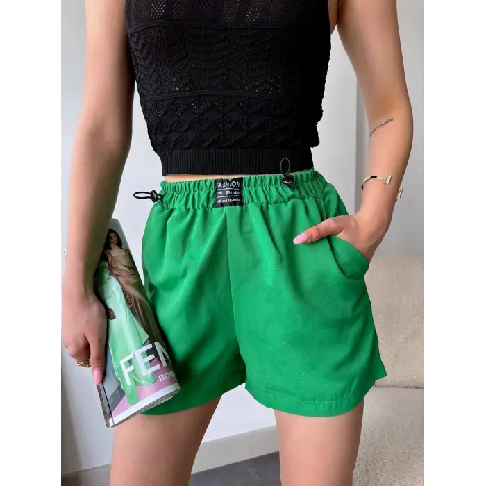 Armalı keten şort yeşil s251003