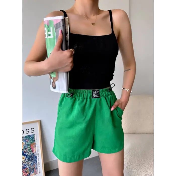Armalı keten şort yeşil s251003