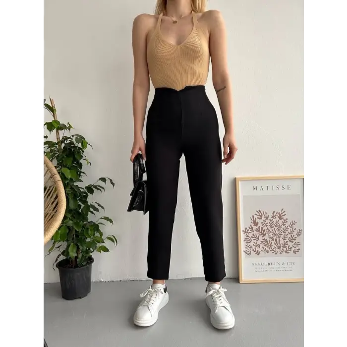 Atlas fletolu pantolon siyah