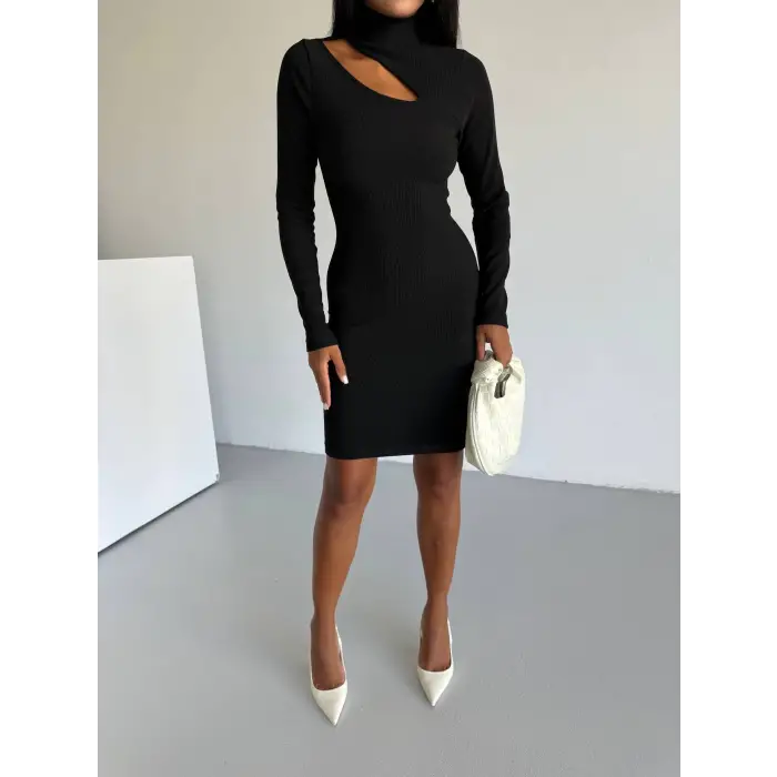 Boğazlı gögüs dekolteli elbise siyah f2333