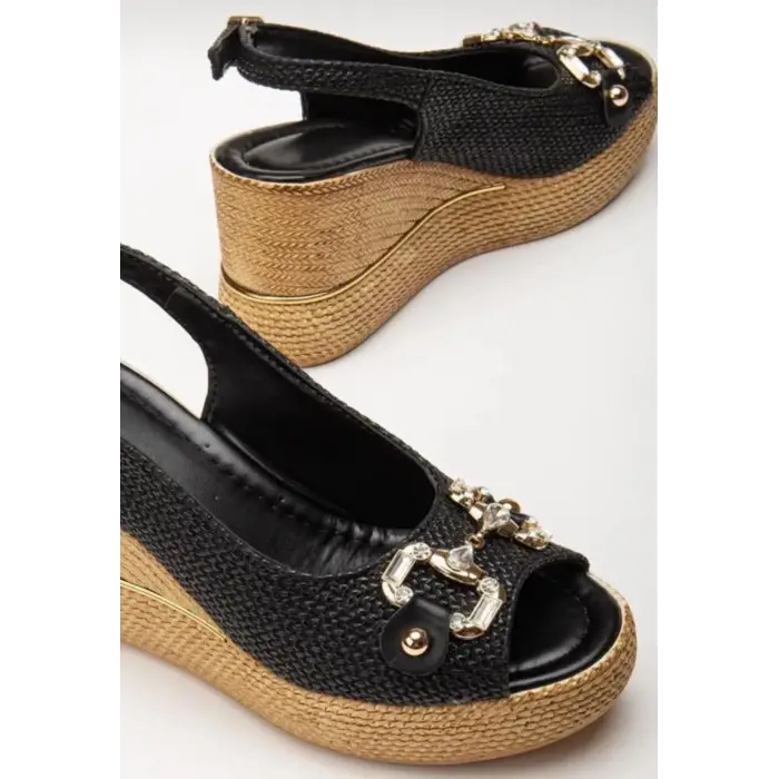 Caver Siyah Cilt Dolgu Topuk Sandalet