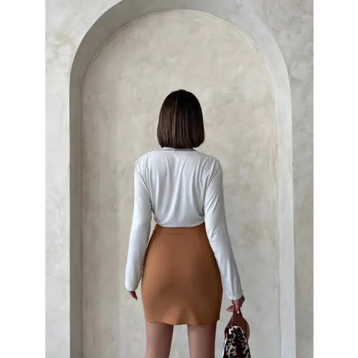 Çift yırtmaçlı etek camel s25910