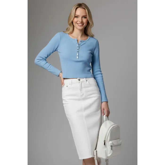Çıtçıt Detaylı Bluz Mavi T4343