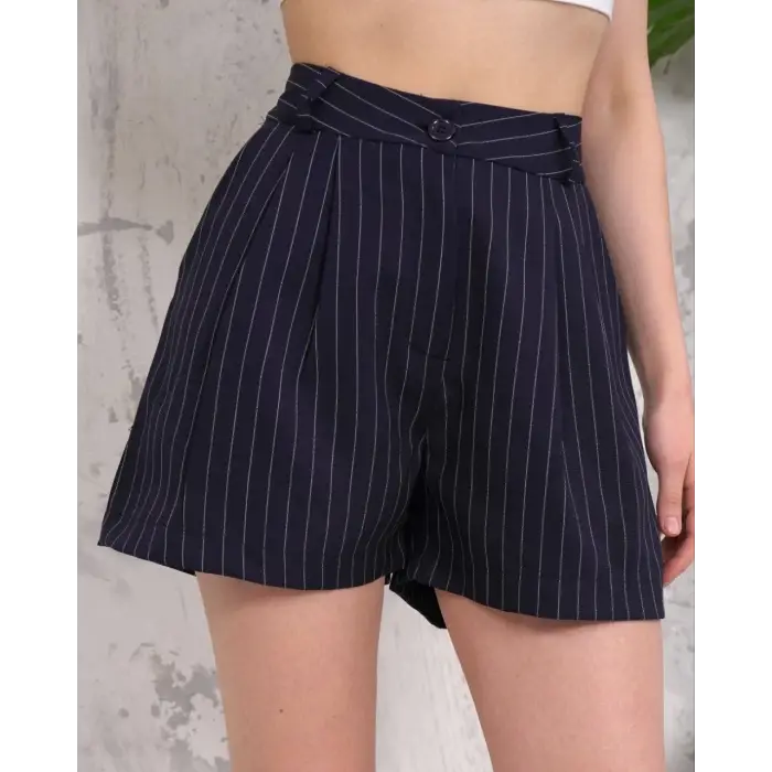 Çizgili düğmeli şort siyah s2551251