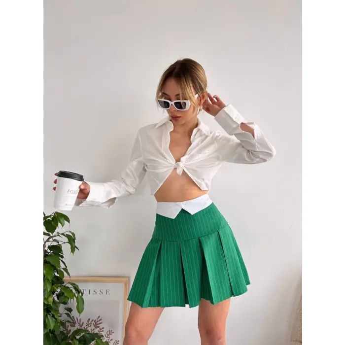 Çizgili Pileli etek s24-1013