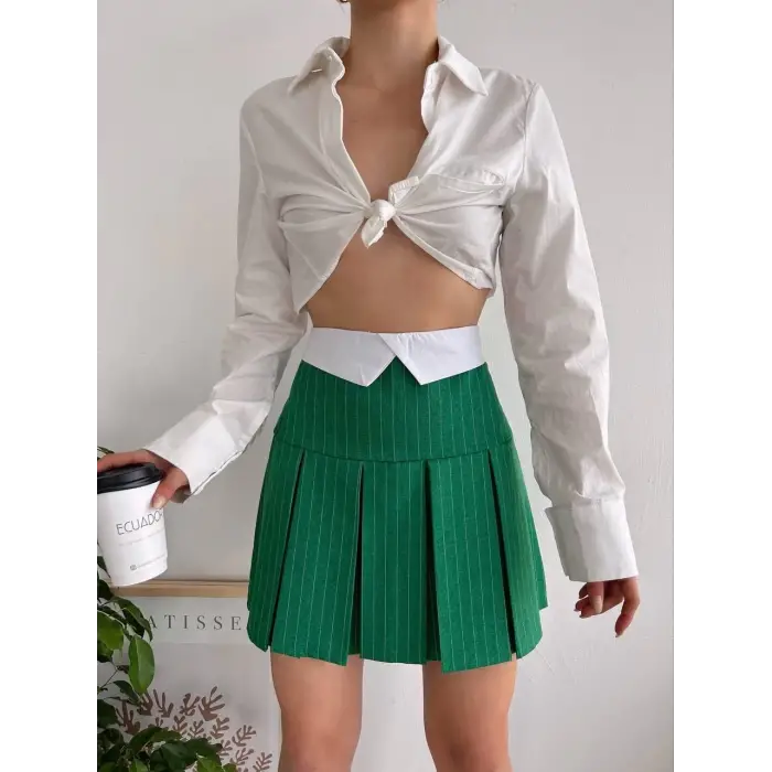 Çizgili Pileli etek s24-1013