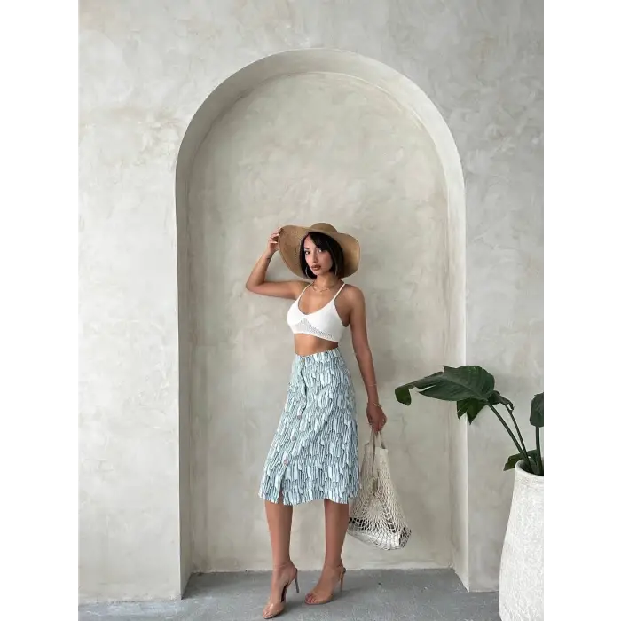 Desenli düğmeli etek s25800