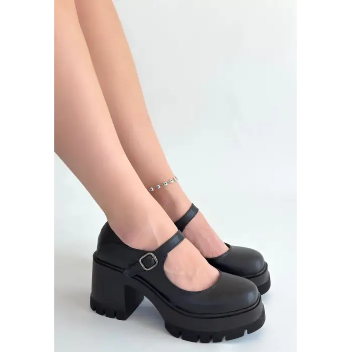 Dlor Siyah Cilt Dolgu Topuk Ayakkabı