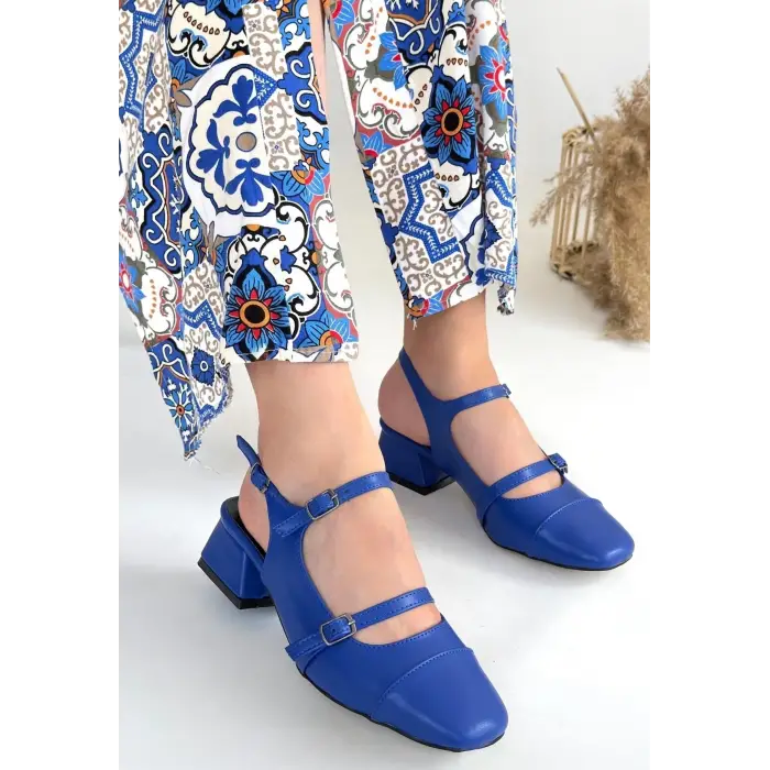 Doran Mavi Cilt Topuklu Ayakkabı