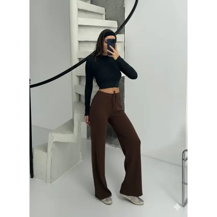 Fitilli şardonlu pantolon kahve a4058
