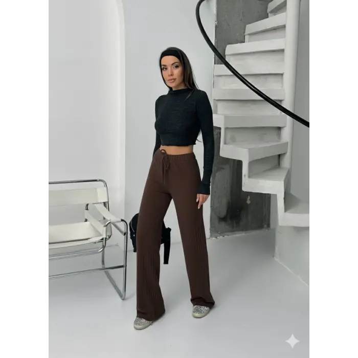 Fitilli şardonlu pantolon kahve a4058