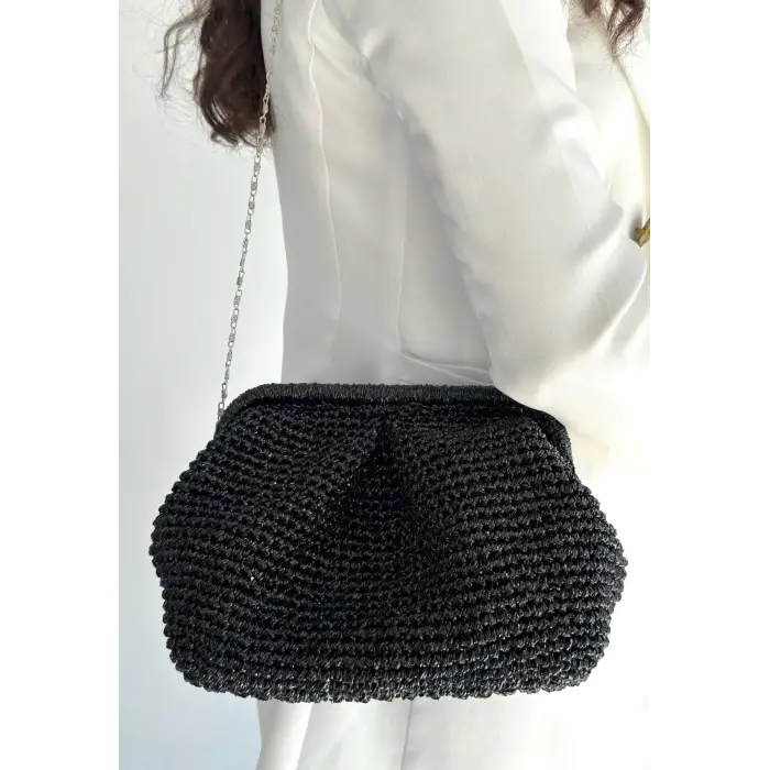 Froy Siyah Parlak Örgü Çanta