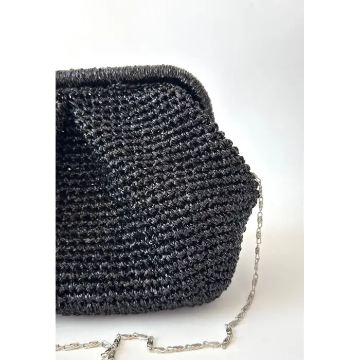 Froy Siyah Parlak Örgü Çanta