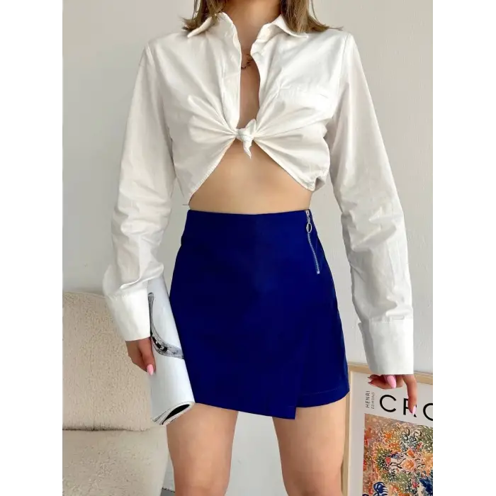 Gabardin fermuarlı şort etek S24906