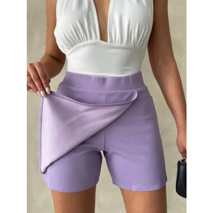 Kapaklı şort etek lila s208