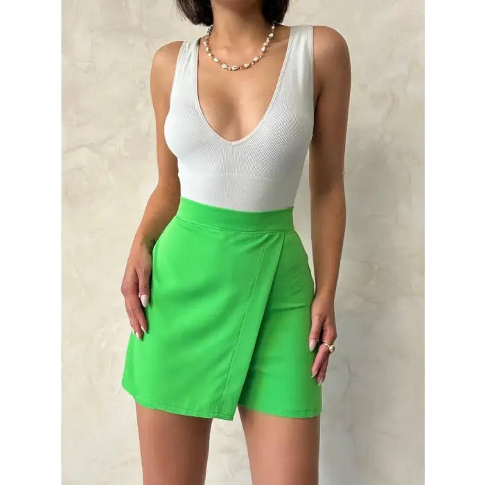 Kapaklı şort etek yeşil s24901