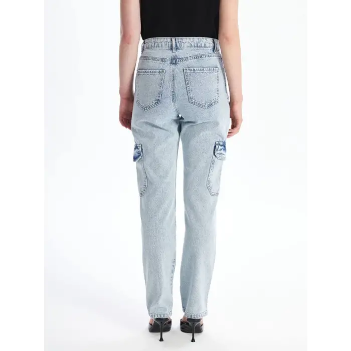 Kargo cep kar yıkama jeans pantolon