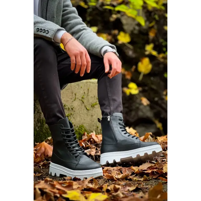 KB-0993 Kuback Siyah Cilt Beyaz Yüksek Taban Postal Bot