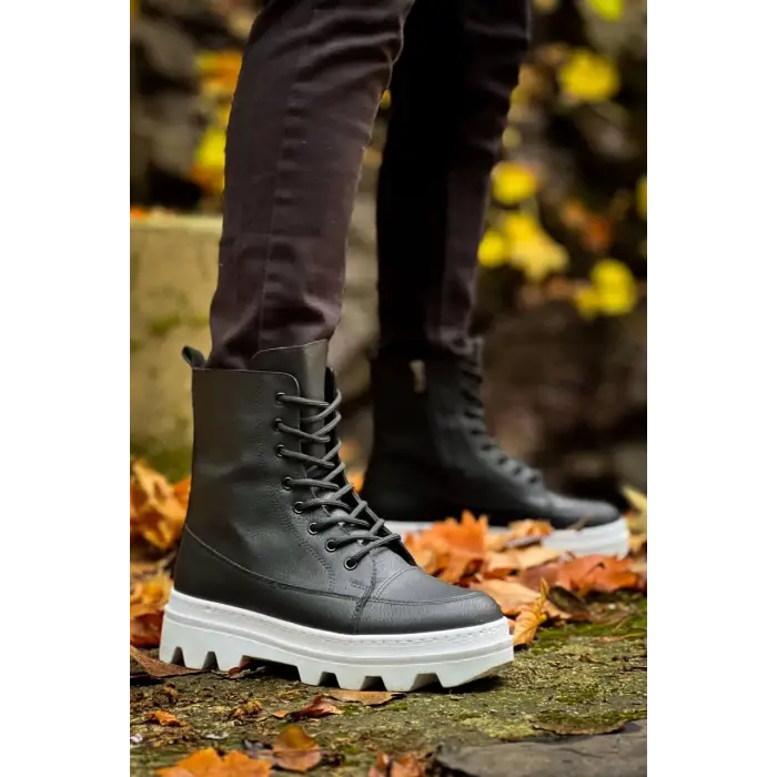 KB-0993 Kuback Siyah Cilt Beyaz Yüksek Taban Postal Bot