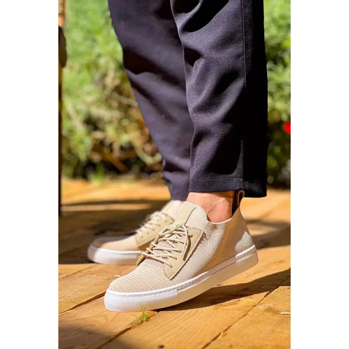 KB-110  Kuback Bej Triko Yüksek Taban Bağcıklı Günlük Erkek Ayakkabı