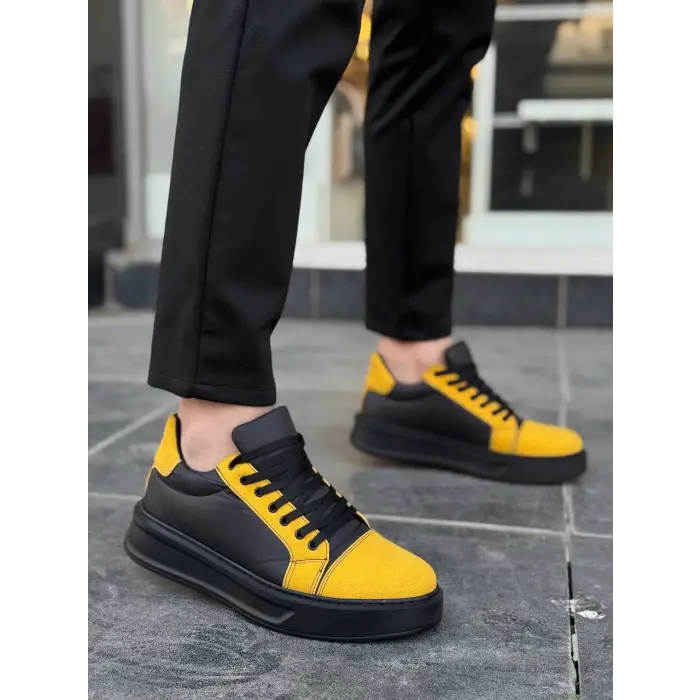 KB-X46 Kuback Siyah Sarı Yüksek Siyah Taban Günlük Spor Ayakkabı