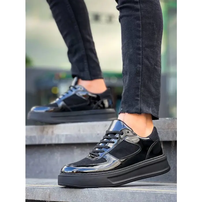 KB-X8 Kuback Siyah Rugan Yüksek Siyah Taban Günlük Spor Ayakkabı