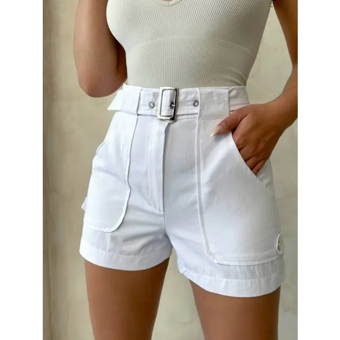 Kemer detaylı gabardin şort beyaz s25289