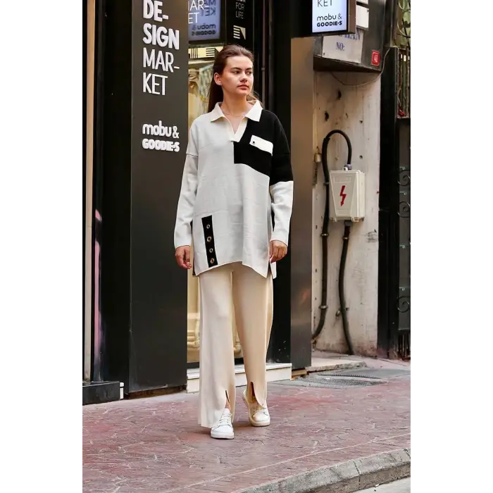 Kuş gözü triko takım Beyaz