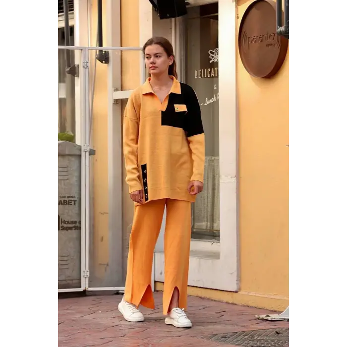 Kuş gözü triko takım Hardal