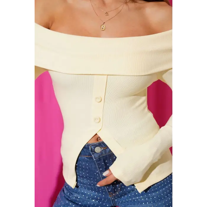 Madonna Yaka Düğmeli Bluz Sarı t4329