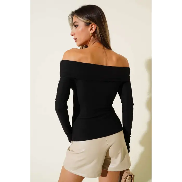 Madonna Yaka Düğmeli Bluz siyah t4329