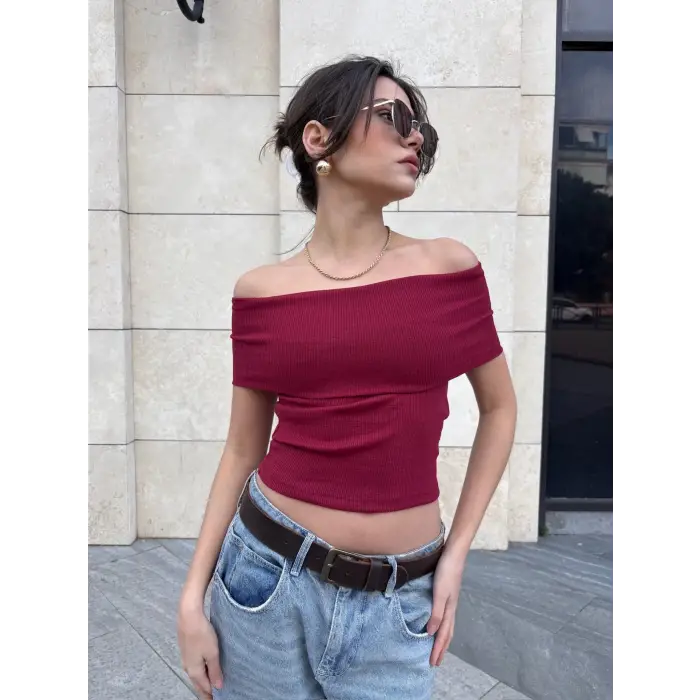 Madonna yaka sıfır kol bluz