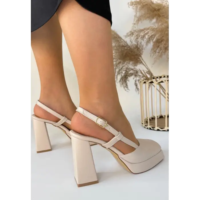 Mety Bej Cilt Topuklu Ayakkabı