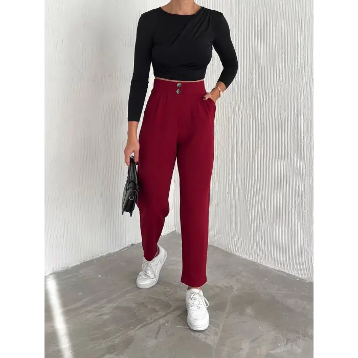 örme krep pantolon çift düğmeli