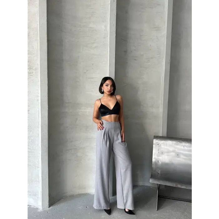 Pileli keten pantolon s255046