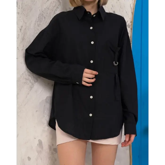 Relax fit keten gömlek siyah s255349