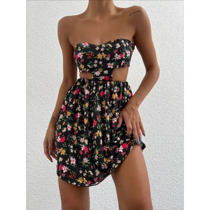 Straplez elbise baskılı