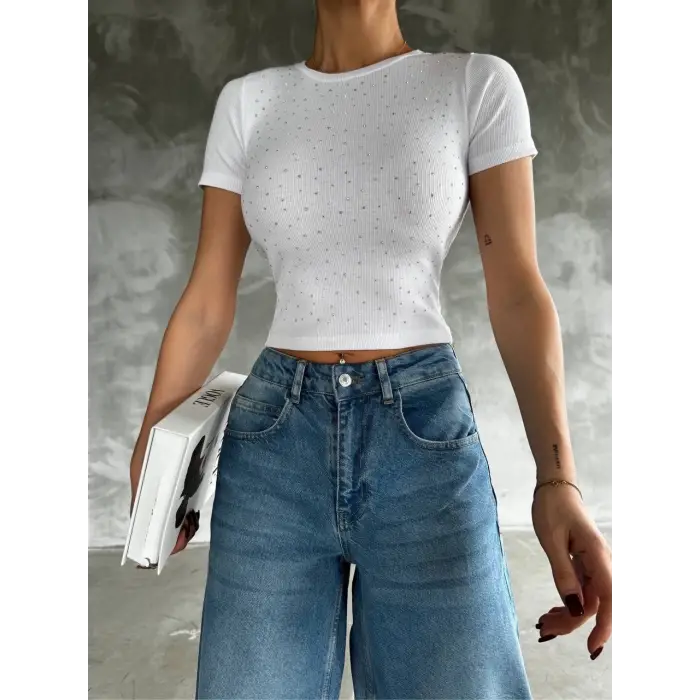 Taş baskılı kaş korse bluz