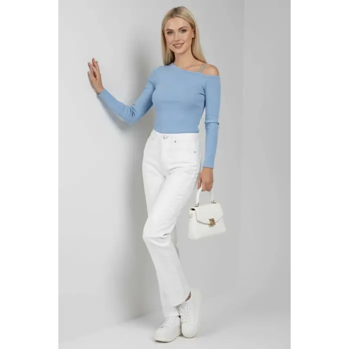 Tek Omuz İpli Bluz mavi t4328